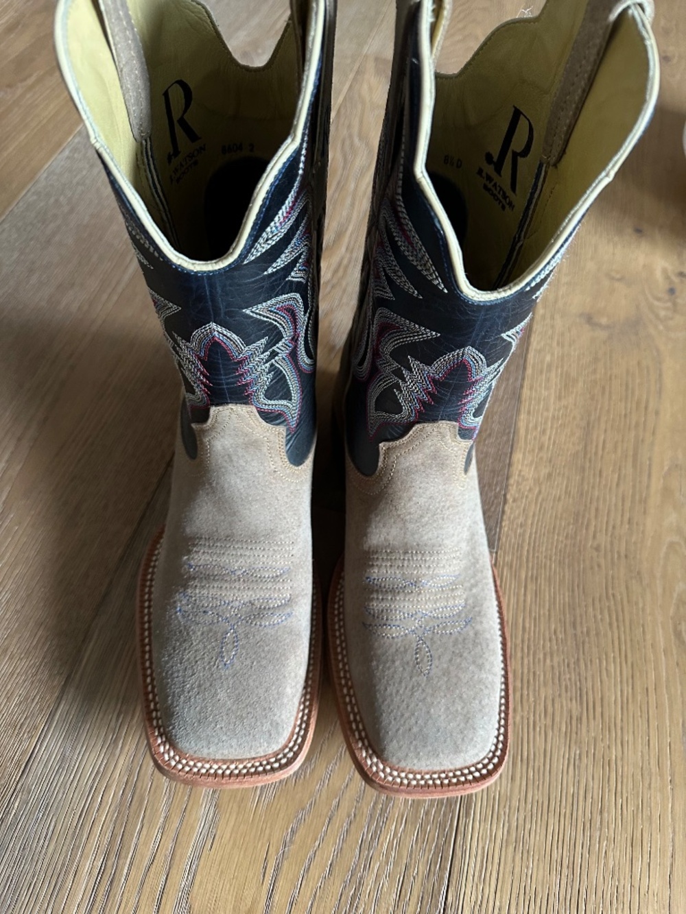 R. Watson Boar Leather Cowboy Boots Wide Square Toe RW8604-2 Men’s 8.5D Western - Picture 5 of 14